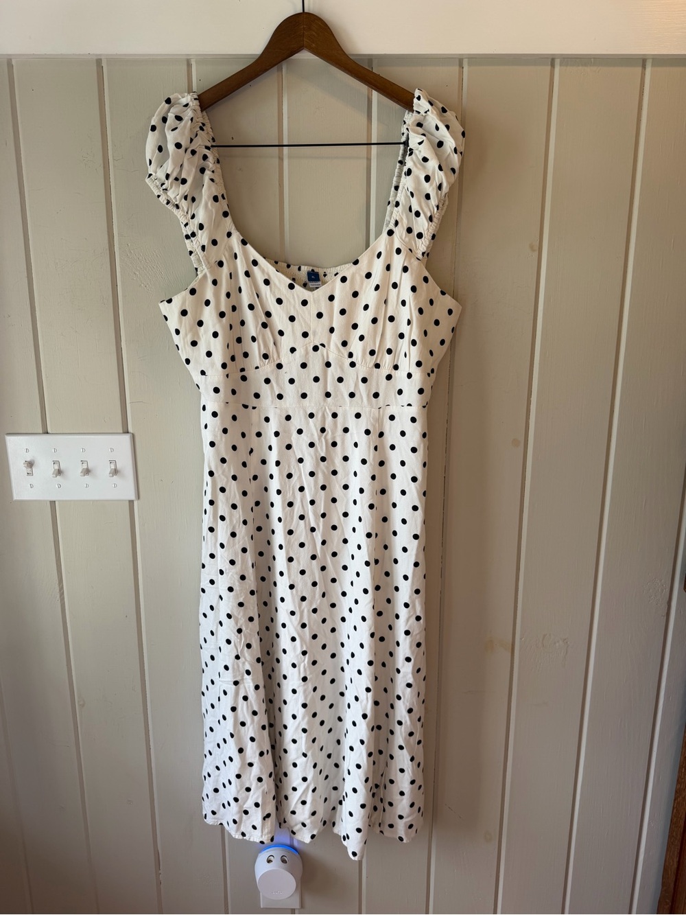 Old Navy White Polka Dot Midi Dress, Puff Sleeve, Size XL